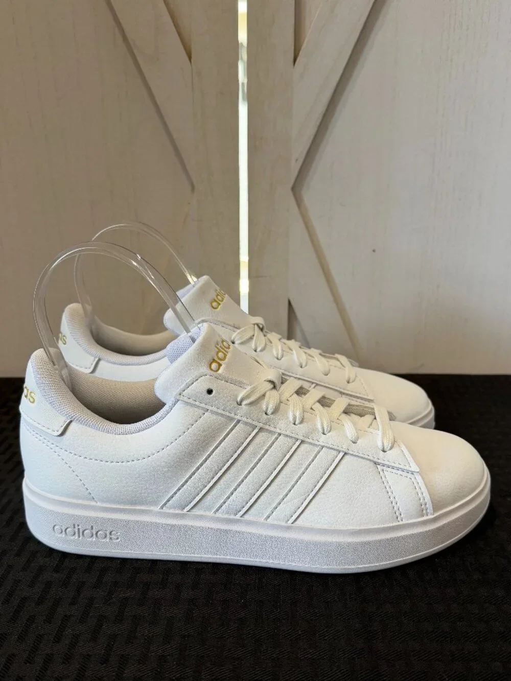 Adidas Grand Court 2.0 Sneakers in White with Gold Metallic Accents